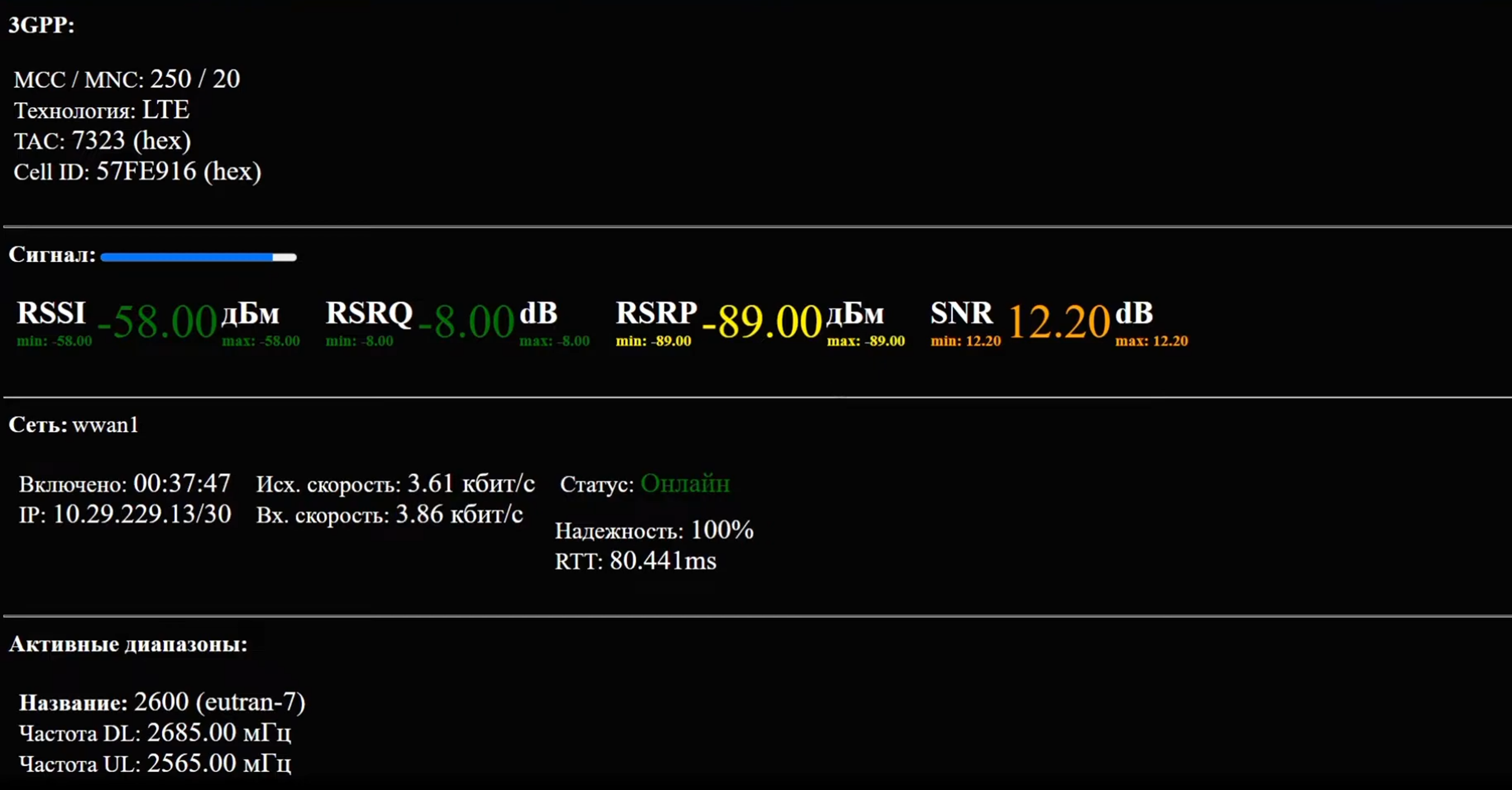 Настрйока диапазонов